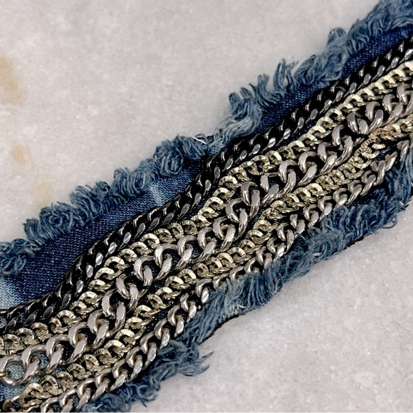 Multi Link Multi Finish Frayed Denim Bracelet - Picture 5 of 10